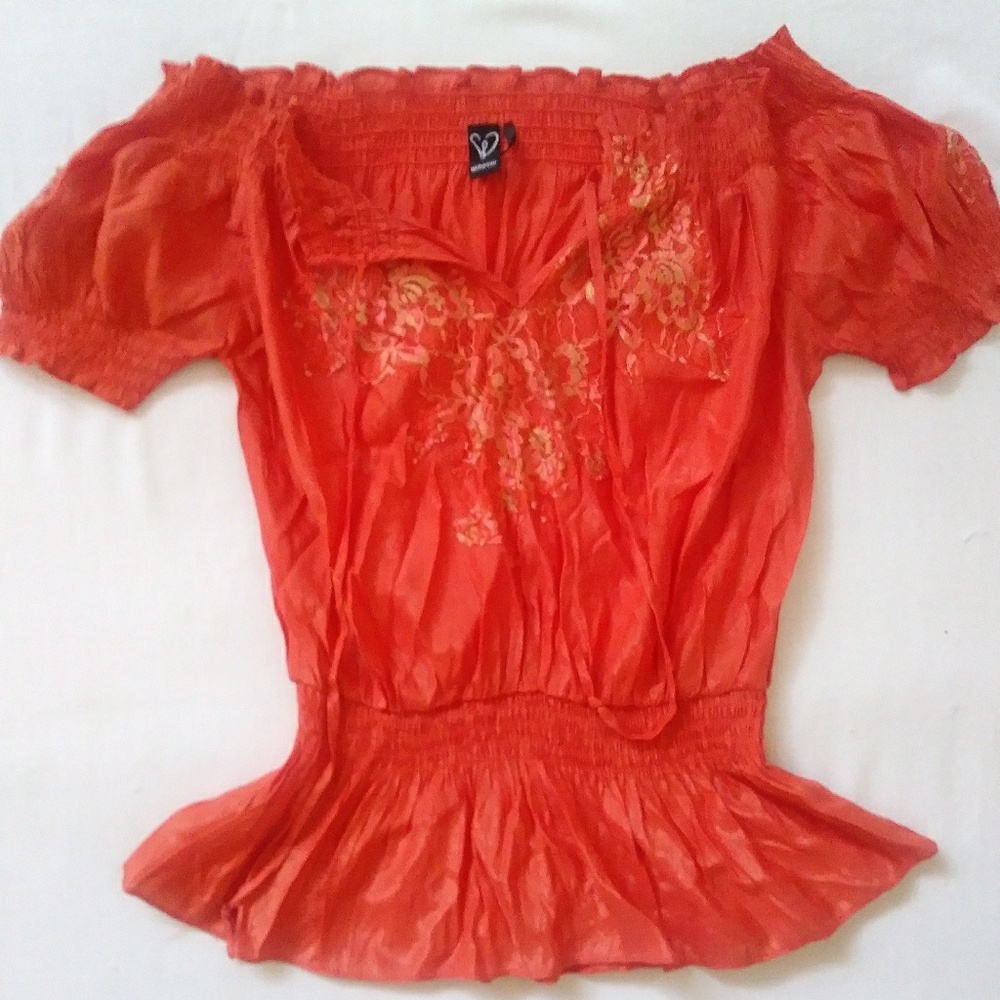 Tangerine Satin Peasant Blouse (Windsor)